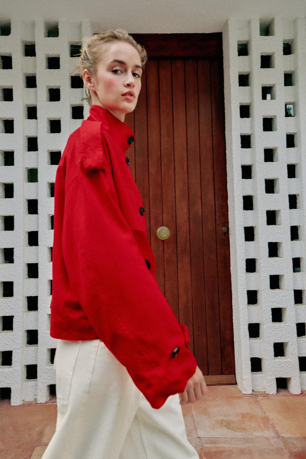 Zara, High Neck Linen Blend Jacket
