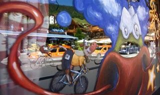 Hoppin' mad: An buisness owner in Tignes didn't get to see many of the Australian riders arrive,