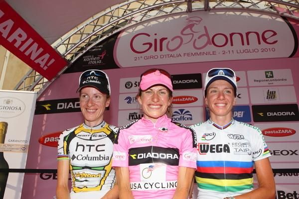 The final podium: Judith Arndt (2nd), Mara Abbott (USA, 1st) and Tatiana Guderzo (3rd)
