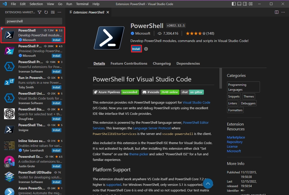 VS Code install PowerShell