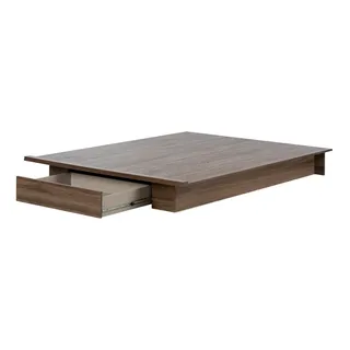 Queen Tao Platform Bed With Drawer Natural Walnut - South Shore