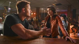 Justin Hartley as Colter Shaw and Sofia Pernas as Billie Matalon on the Tracker Season 2 episode &quot;Bloodlines,&quot; which airs October 27, 2024, on CBS.