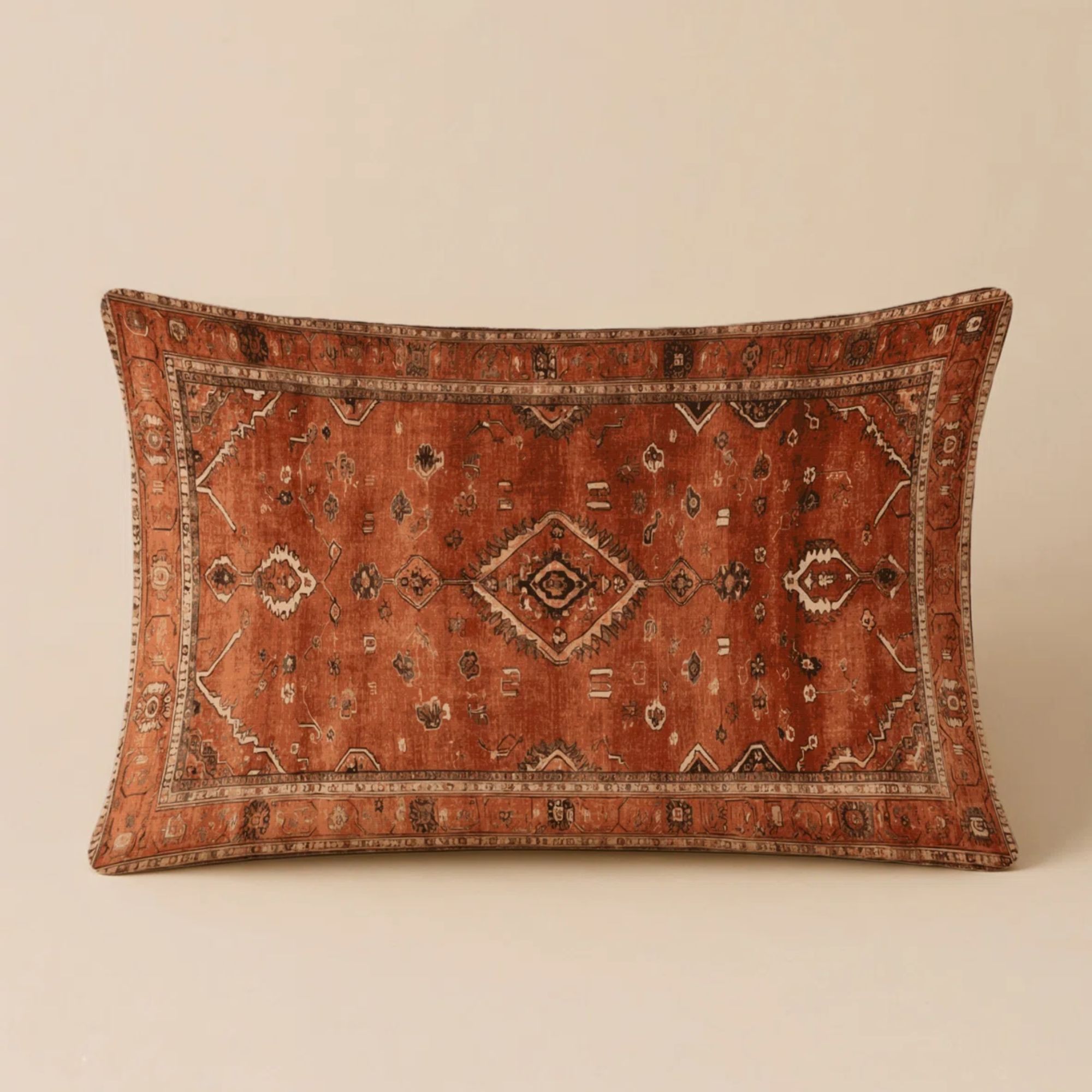 Dark orange embroidered lumbar pillow