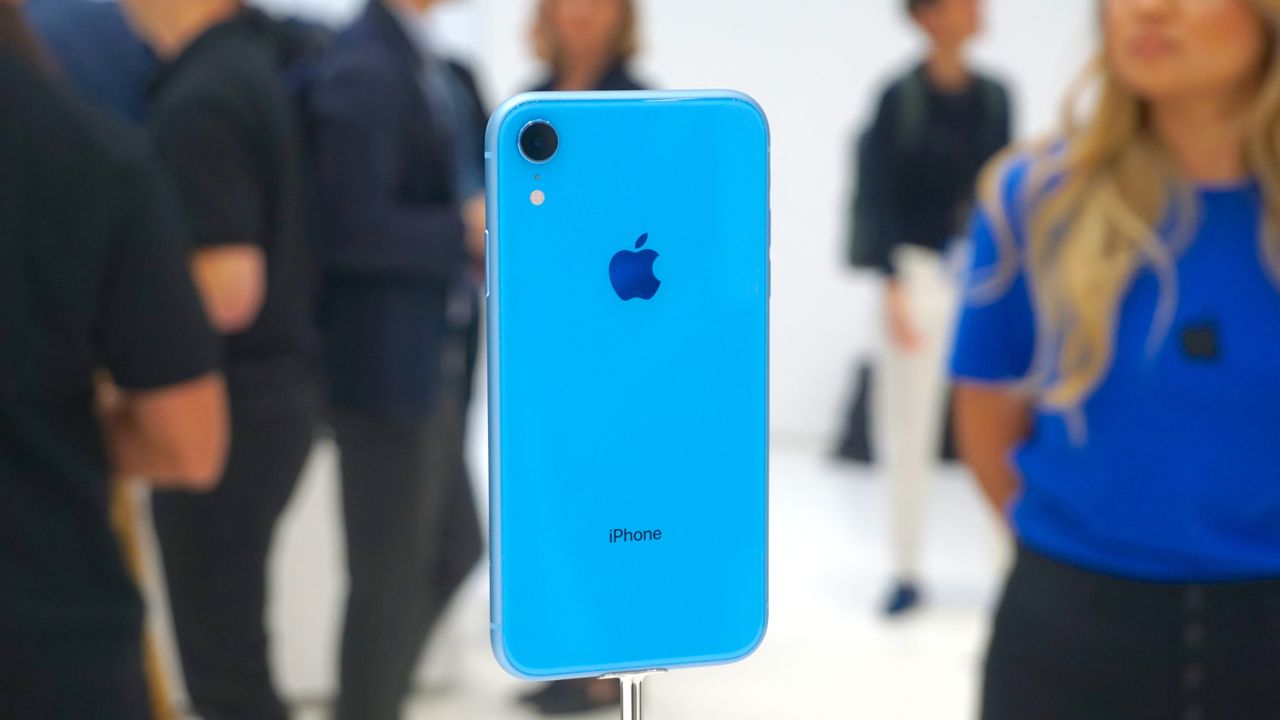 An iPhone XR in blue
