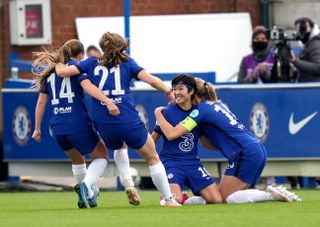 Chelsea’s Ji So-yun is congratulated after scoring her side's second goal