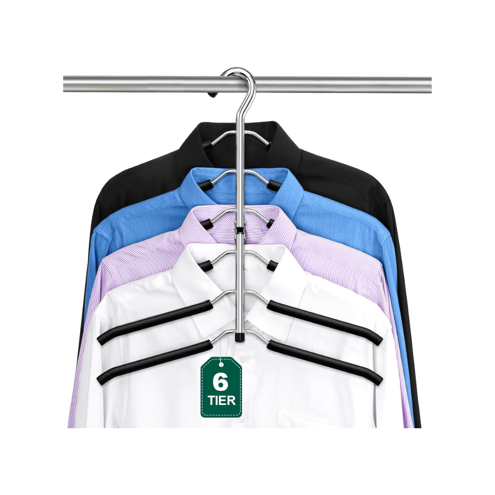 Shirts on a six tier hanger