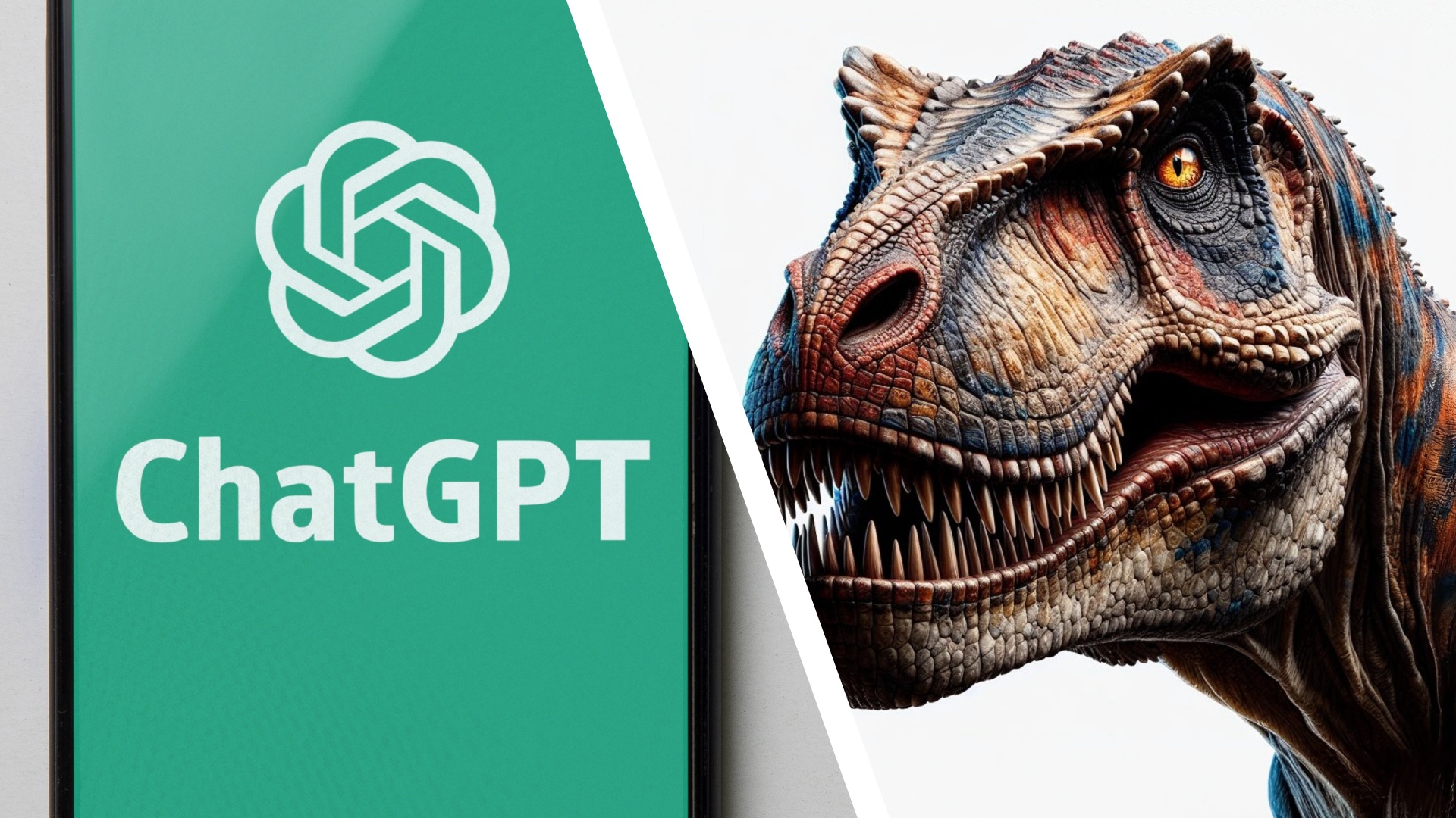 ChatGPT logo and an AI dinosaur.