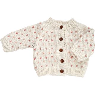 Sawyer Knit Tiny Hearts Cardigan, Rose & Cream