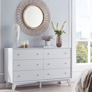 White, mid-century modern chest of drawers from Amazon