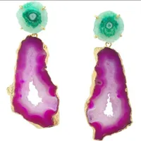 Yaa Yaa London, Purple Green Gemstone 'Summer Love' Gold Statement Earrings, $89 | £60
