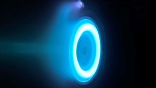 a glowing blue ring of light.