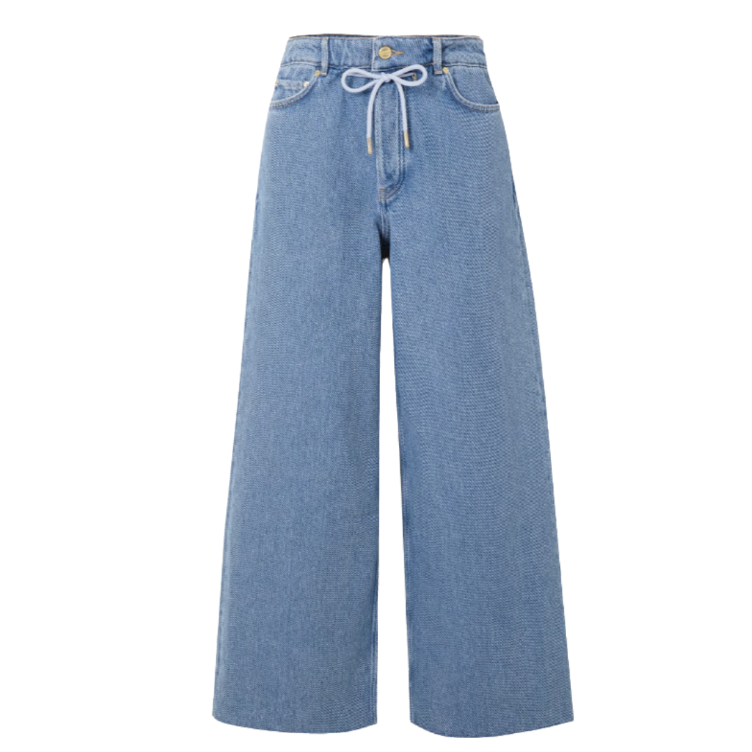 Outffit sandwiching: wide leg denim jeans