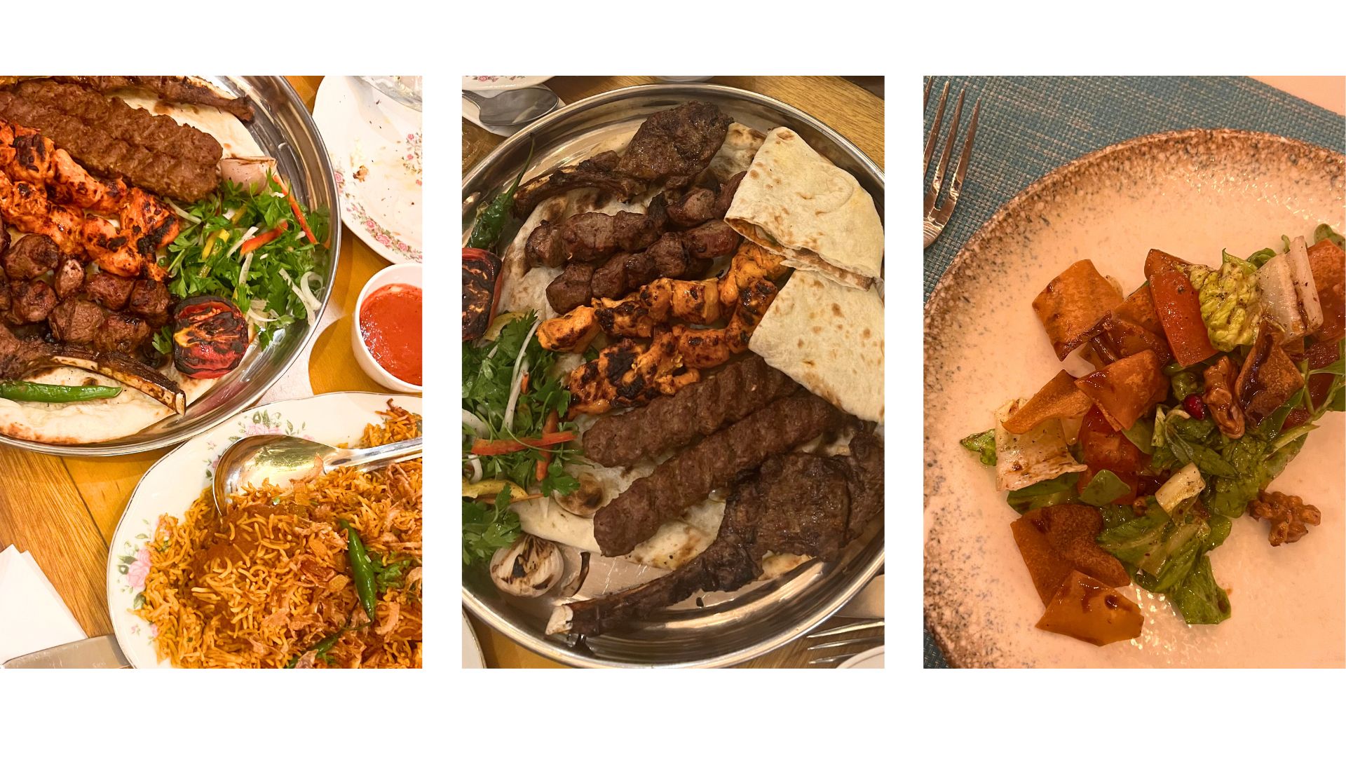 three different plates of local food on a food pilgrimage tour in Dubai