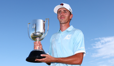 David Puig hods the BMW Australian PGA Championship trophy