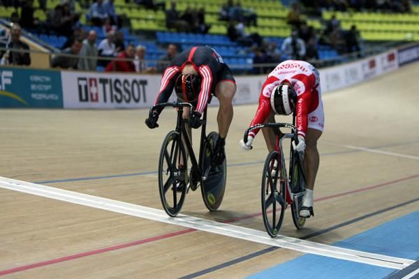 Chris Hoy (Sky Track Cycling) won gold in the men's sprint over Denis Dmitriev (Moscow Track Team)