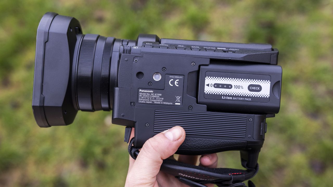 The underside of the Panasonic HC-X1500 camcorder