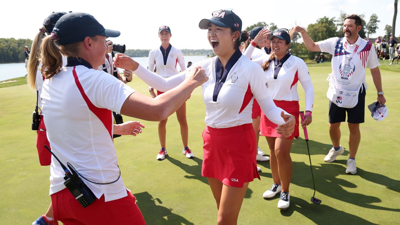 Rose Zhang and Team USA celebrate 2024 Solheim Cup victory