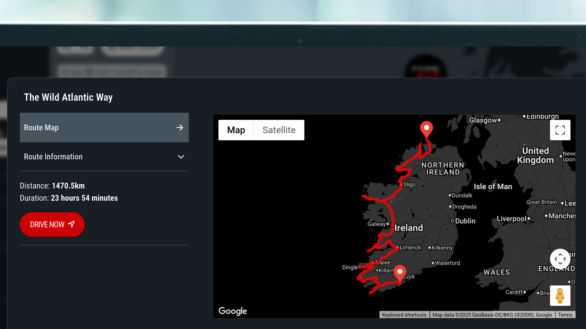 A laptop screen showing a route in Honda's Dream Drives map collection