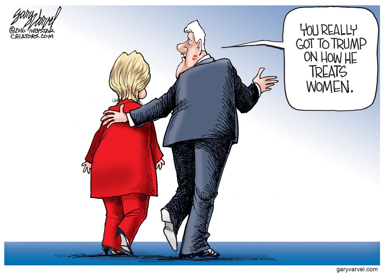 Political cartoon U.S. Hillary Clinton Donald Trump treatment of women