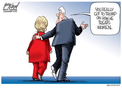 Political cartoon U.S. Hillary Clinton Donald Trump treatment of women
