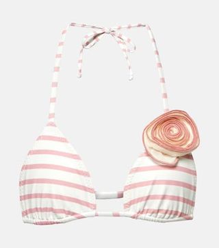 Rose Floral-Appliqué Bikini Top
