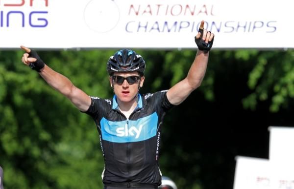 Geraint Thomas (Sky) celebrates victory.