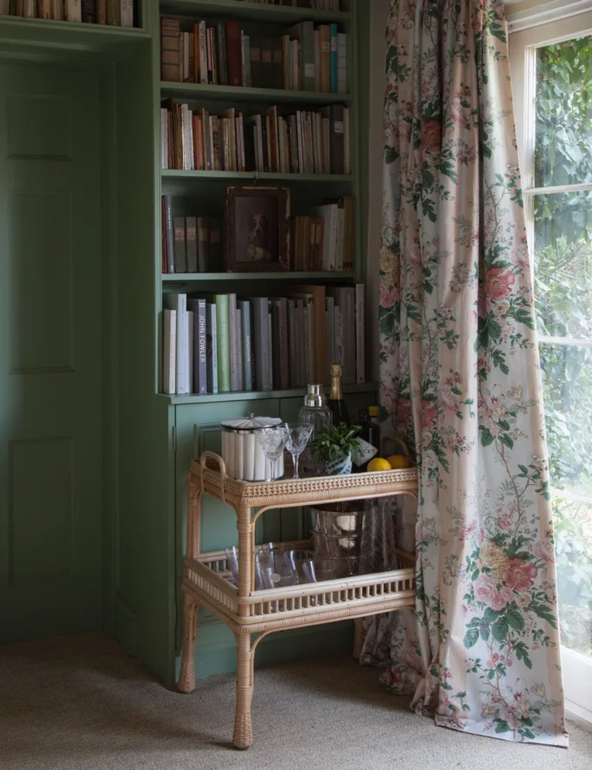 Bar cart made from rattan library