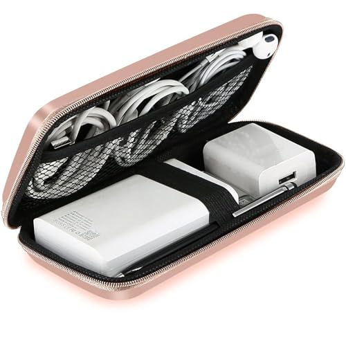 Imangoo Electronics Organizer Travel Case Small Size Travel Essentials for Women Pouch Tech Purse Hard Protective Shockproof Carrying Charger Power Bank Cable Accessories, 6.5x3.2x1 in (rose Gold)