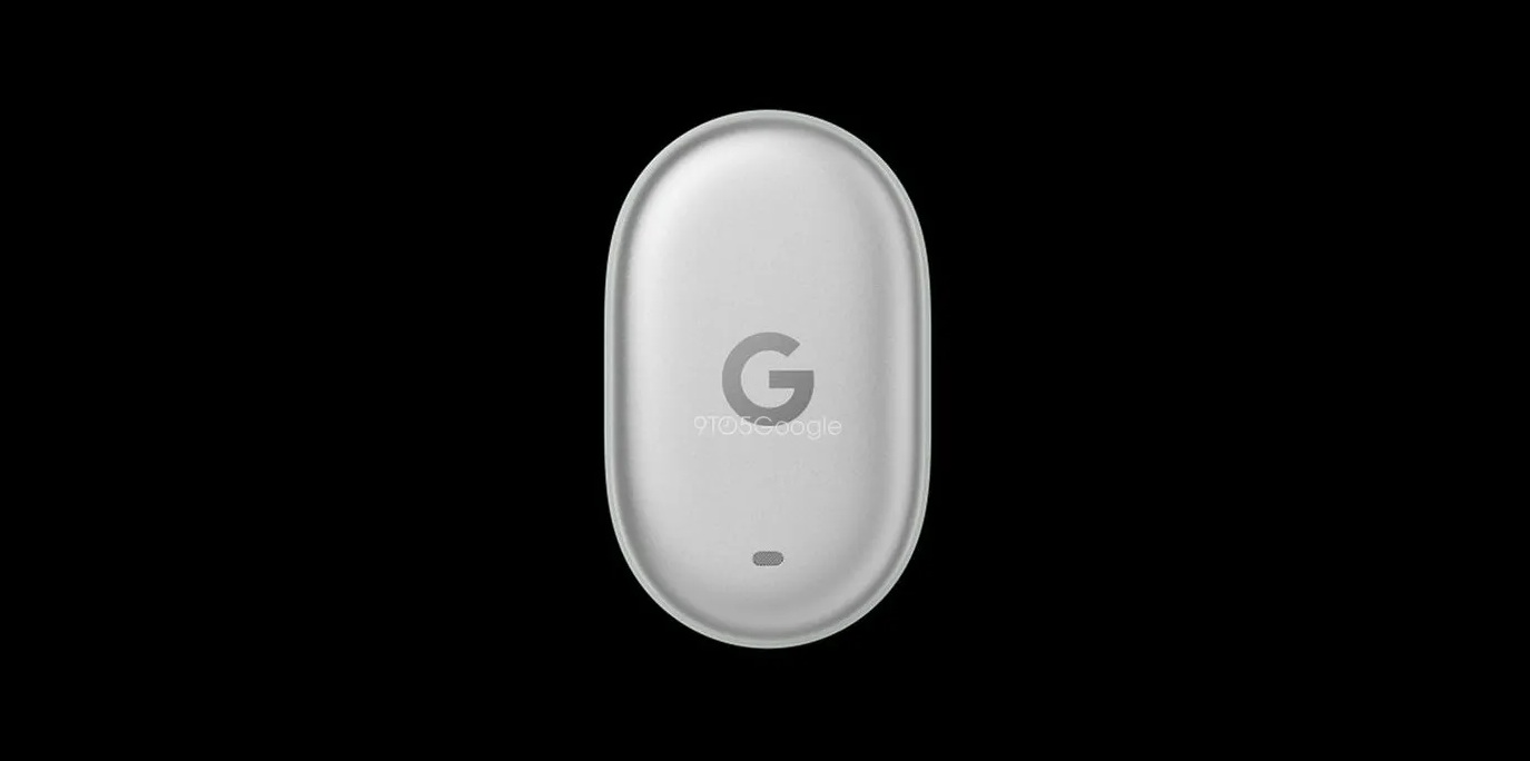 A leaked rendering of the Google Pixel Tag in white with the company's &amp;quot;G&amp;quot; logo in the center.