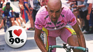 Marco Pantani attacks at Alpe di Pampeago at the 1999 Giro d'Italia. He would be dramatically excluded two days later.