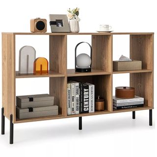 Costway 6 Cube Storage Shelf Organizer for Bedroom in a natural wood color 