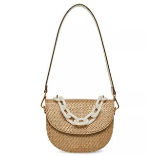 Anne Klein Mini Convertible Straw Shoulder Bag with Resin Chain