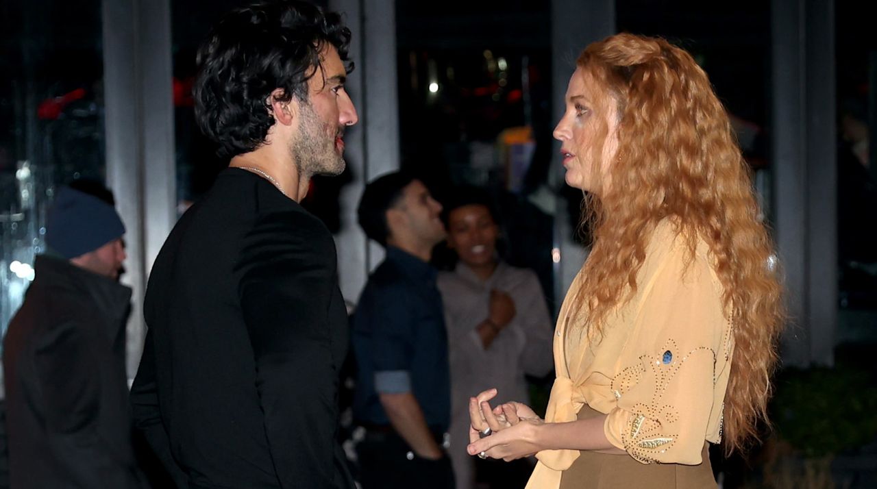 Justin Baldoni and Blake Lively are seen on the set of &quot;It Ends with Us&quot; on January 12, 2024 in Jersey City, New Jersey. (Photo by Jose Perez/Bauer-Griffin/GC Images)