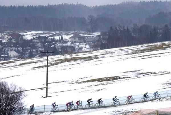 Just after the start of the elite men's race