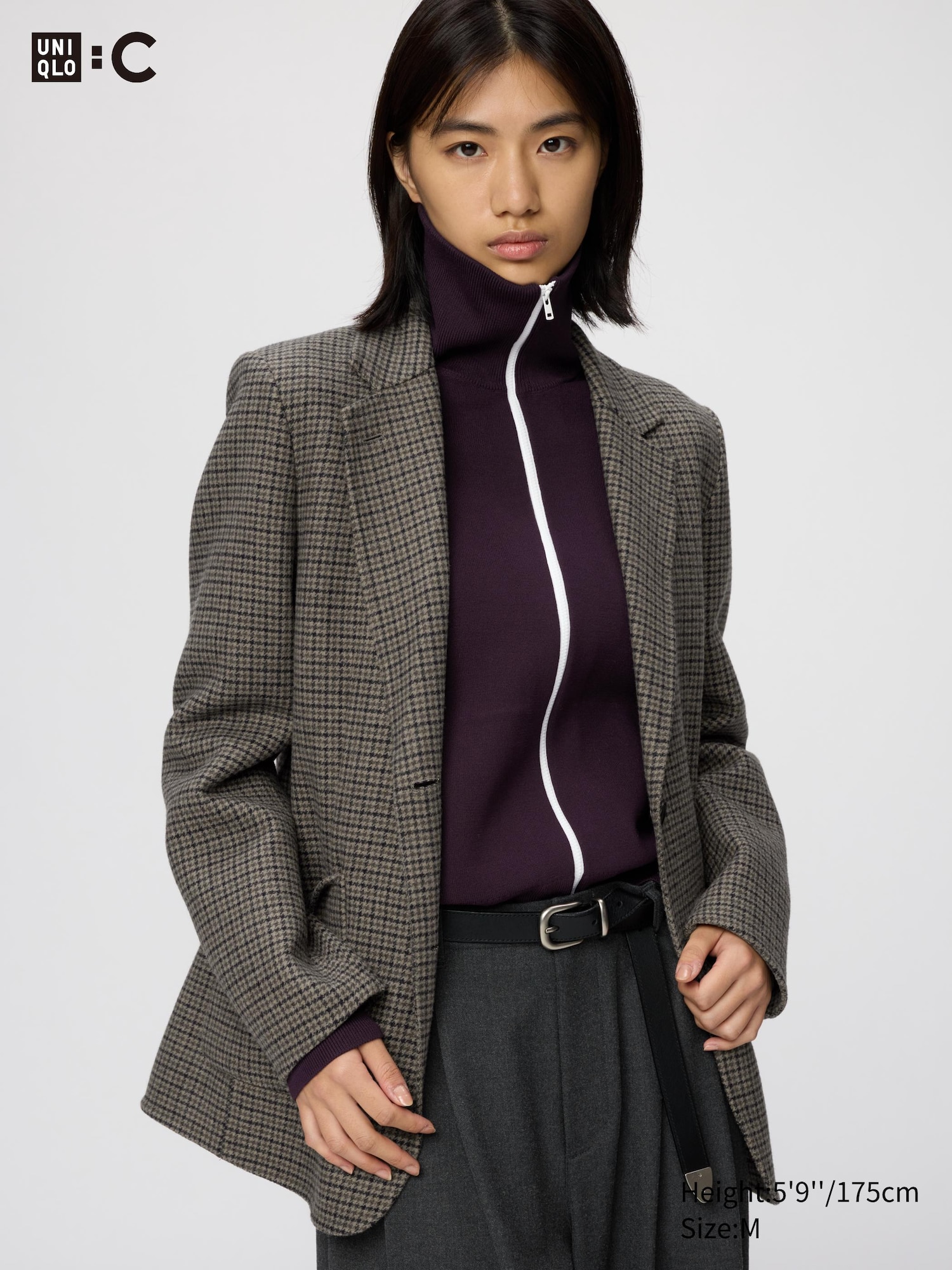 Double-Faced Wool Blend Tailored Jacket (checked)