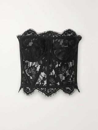 Grosgrain-Trimmed Lace Bustier Top