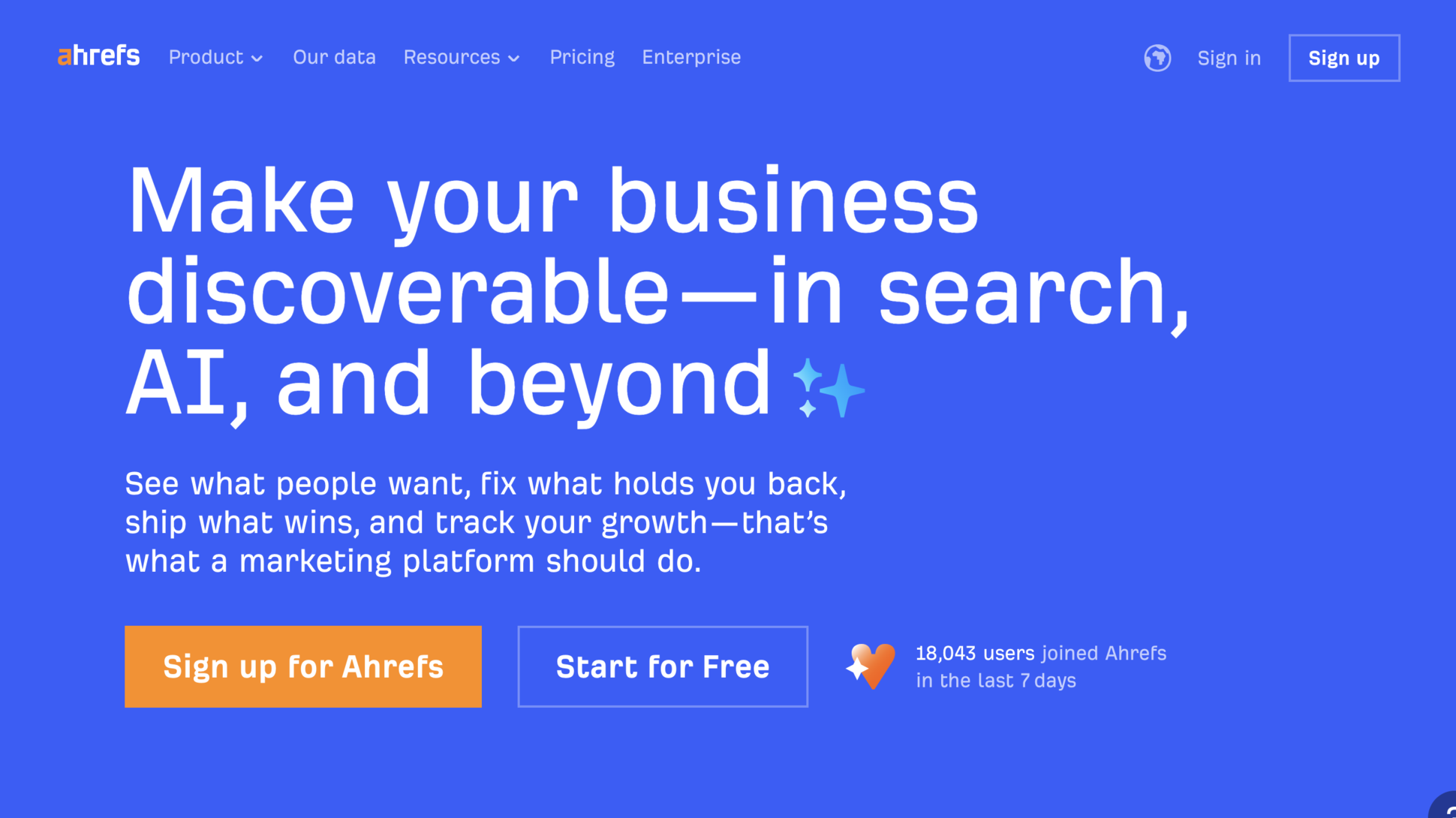 Website screenshot of Ahrefs (November, 2025)