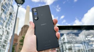 The Sony Xperia 1 V in hand from the back