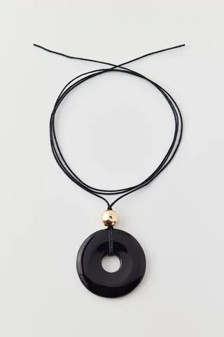 Round Pendant Corded Wrap Necklace