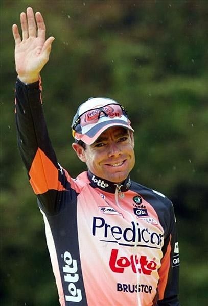 Cadel Evans on the Tour podium