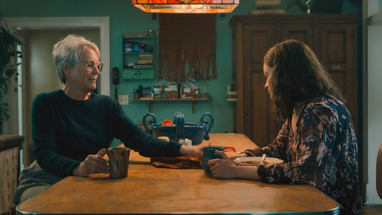 (L-R) Jamie Lee Curtis as Helen McCay and Emma Mackey as Ella McCay in 