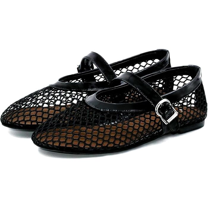 VBDB, Vbdb Black Mesh Ballet Flats for Women Buckle Strap Round Toe Wide Width Mesh Mary Jane Flats Casual Ballerina Shoes Black 8.5