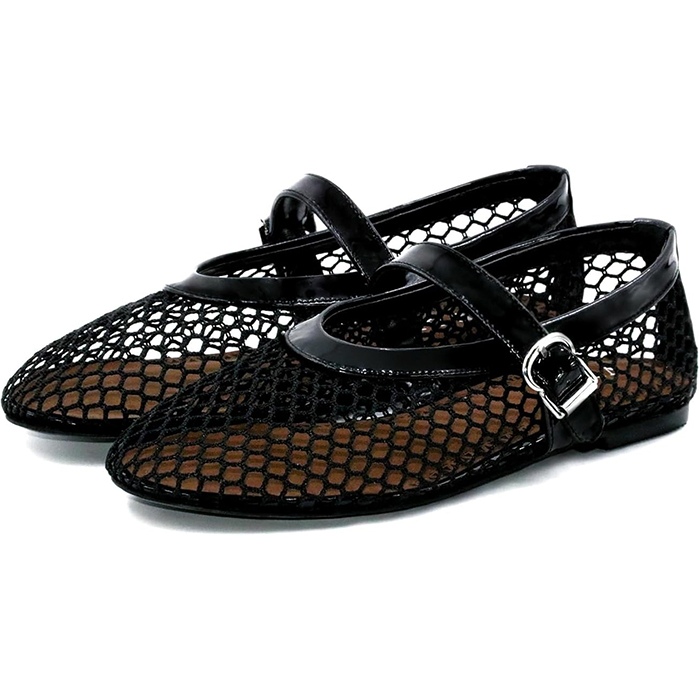 VBDB, Vbdb Black Mesh Ballet Flats for Women Buckle Strap Round Toe Wide Width Mesh Mary Jane Flats Casual Ballerina Shoes Black 8.5