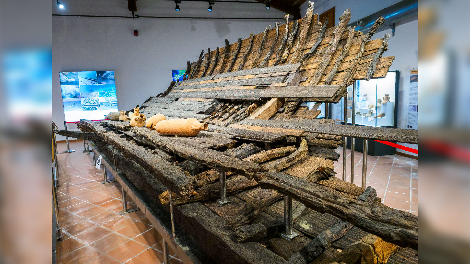 The marsala punic shipwreck displayed in a museum