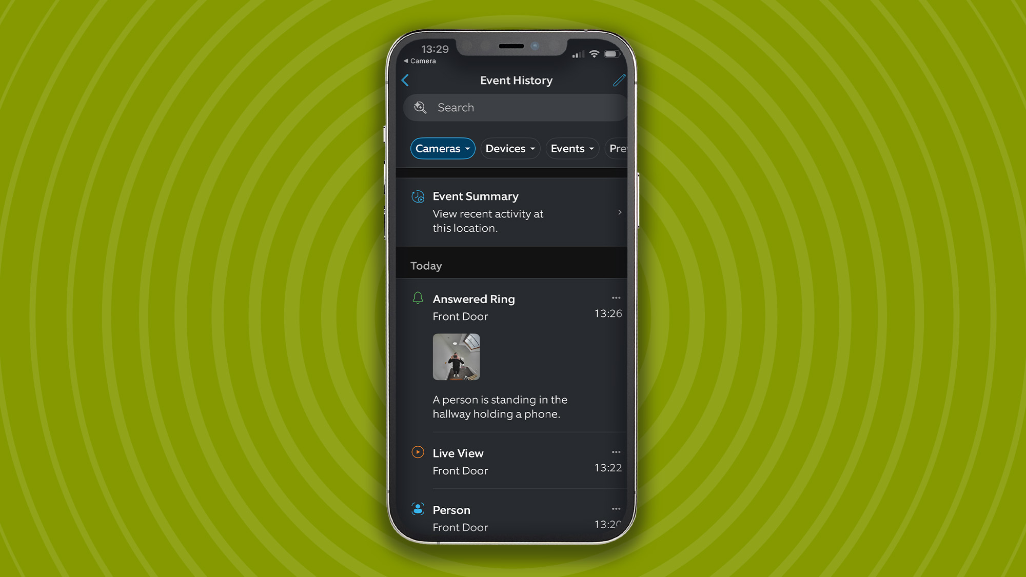 iPhone showing events recorded by Ring Battery Video Doorbell Plus (2nd Gen)