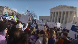 Protestors in front of the U.S. Supreme Court in Reversing Roe
