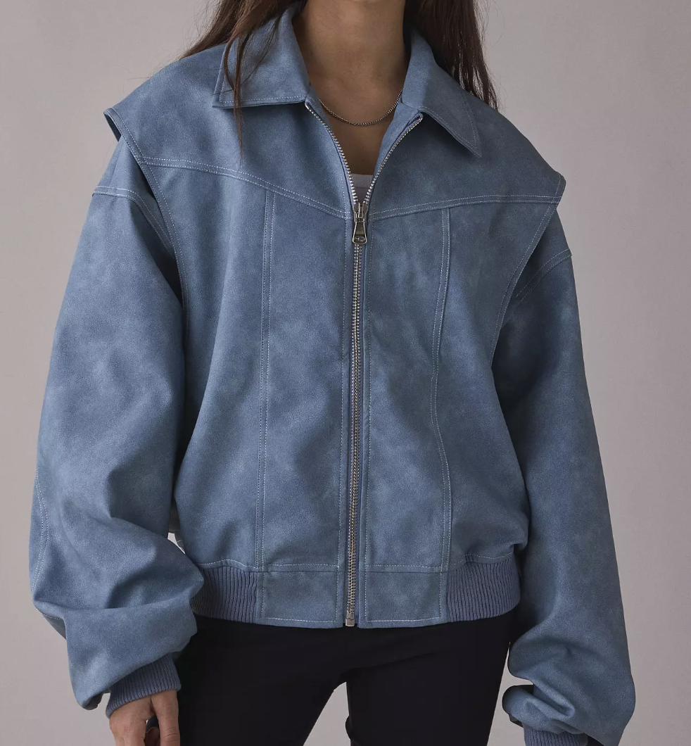 Lioness, Vista Slate Faux Suede Oversized Bomber Jacket (Was $129)