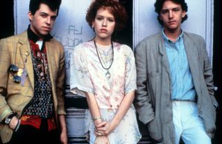 Jon Cryer, Molly Ringwald and Andrew McCarthy on set of the film 'Pretty In Pink', 1986.