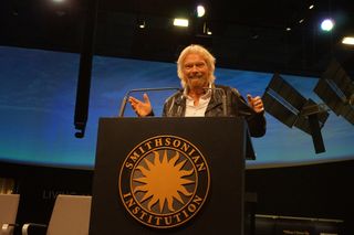 Virgin Galactic founder Sir Richard Branson at a ceremony unveiling Virgin Galactic's donation to the Smithsonian's National Air and Space Museum — the rocket motor from SpaceShipTwo, VSS Unity.