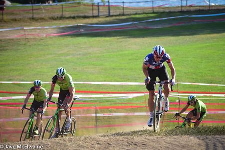 US Champion Jeremy Powers (Aspire Racing) duels the entire Cannodale squad in the early laps